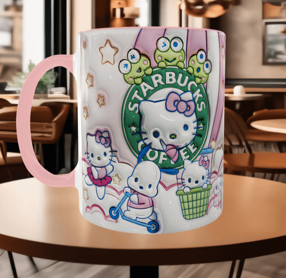 Hello Kitty Baskı içi ve Kulpu Renkli Kupa