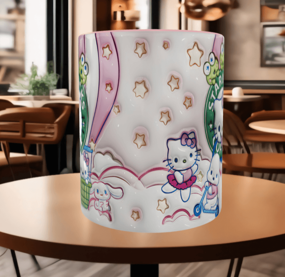 Hello Kitty Baskı içi ve Kulpu Renkli Kupa