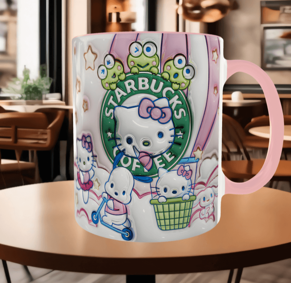 Hello Kitty Baskı içi ve Kulpu Renkli Kupa