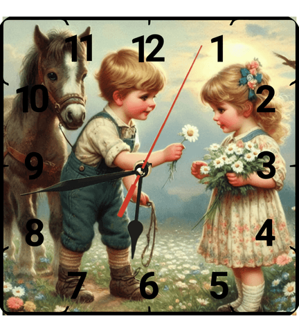 Kır çiçeği vintage baskı metal hediyelik dekoratif kaliteli duvar saati