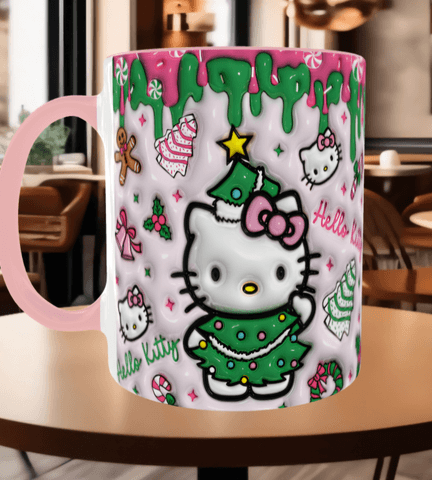 Hello Kitty Baskı içi ve Kulpu Renkli Kupa