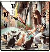 Kedili kız vintage baskı metal hediyelik dekoratif kaliteli duvar saati