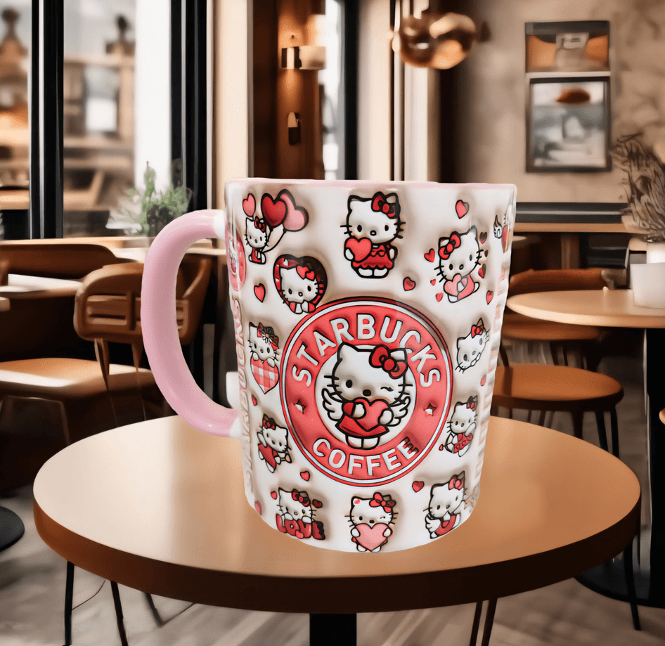 Hello Kitty Baskı içi ve Kulpu Renkli Kupa