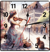 Kemancı kız vintage baskı metal hediyelik dekoratif kaliteli duvar saati