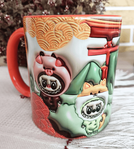 Labubu Baskı içi ve Kulpu Renkli Kupa