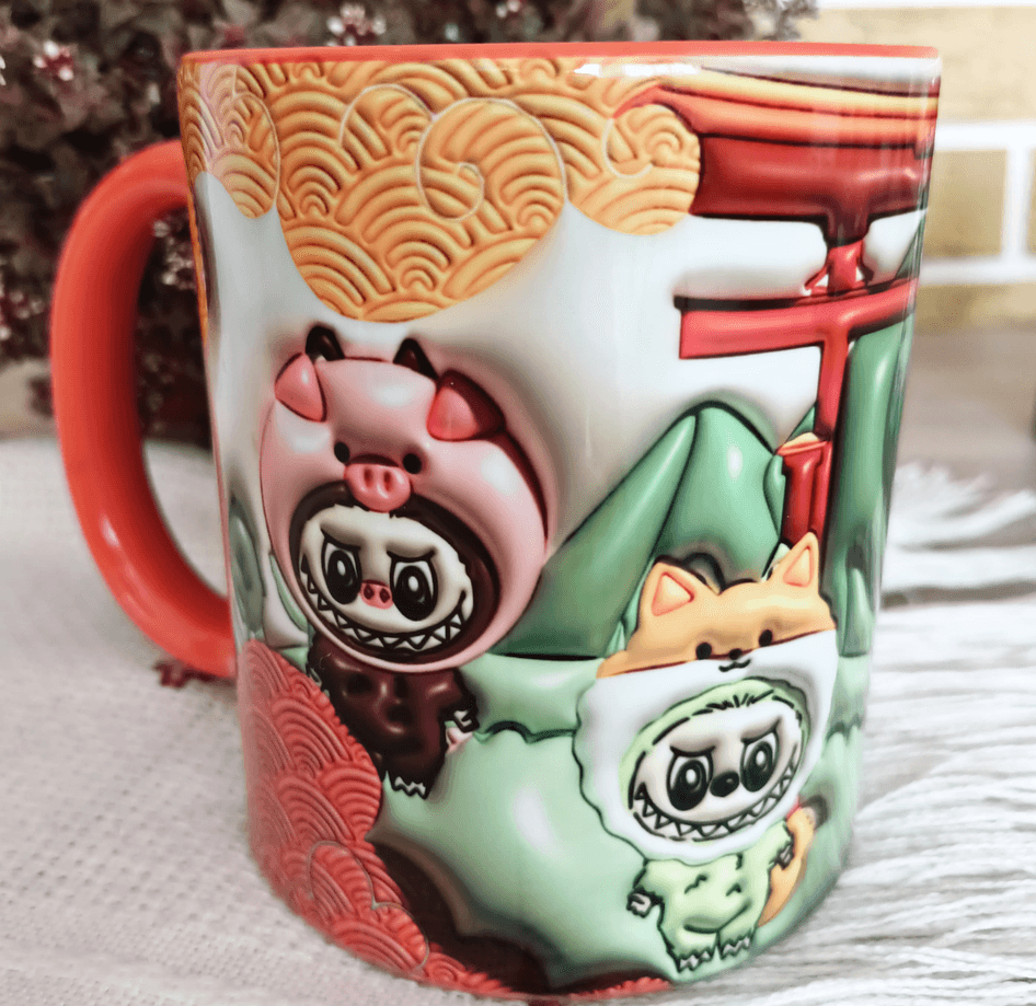 Labubu Baskı içi ve Kulpu Renkli Kupa