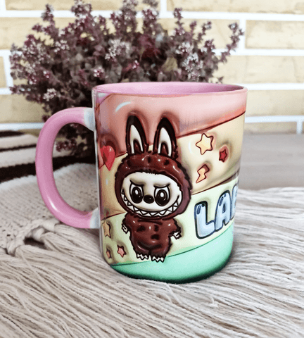 Labubu Baskı içi ve Kulpu Renkli Kupa