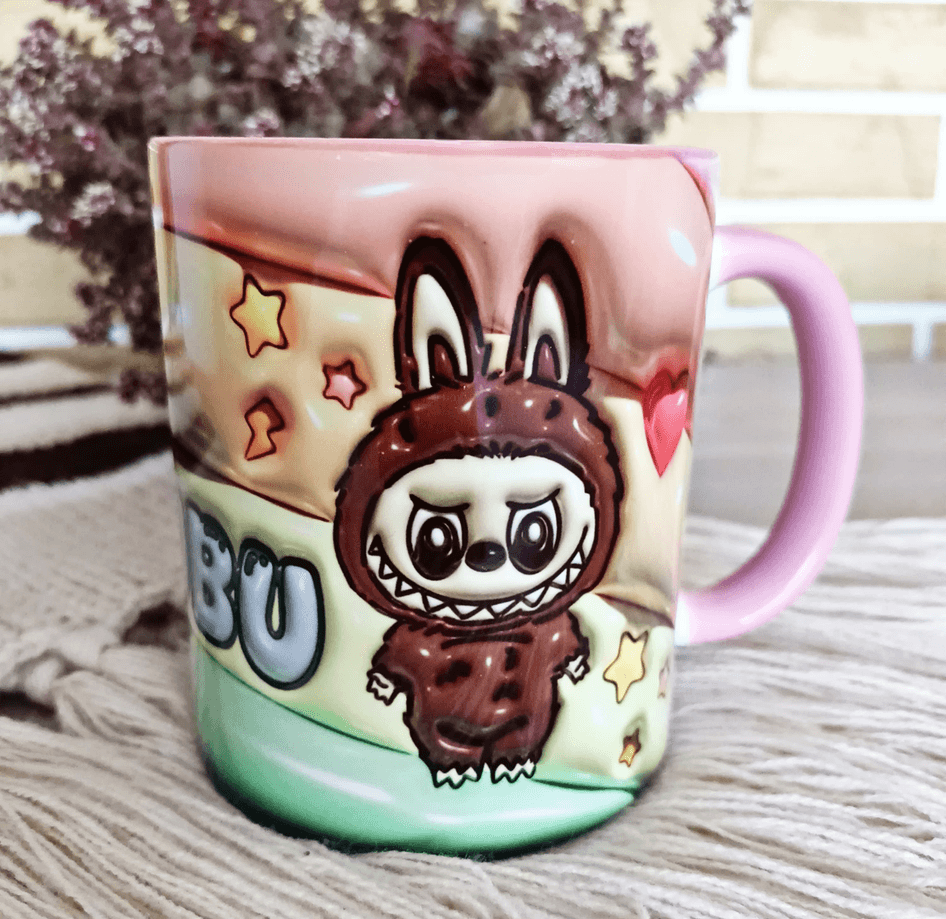 Labubu Baskı içi ve Kulpu Renkli Kupa