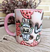 Labubu Baskı içi ve Kulpu Renkli Kupa