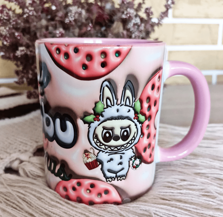 Labubu Baskı içi ve Kulpu Renkli Kupa