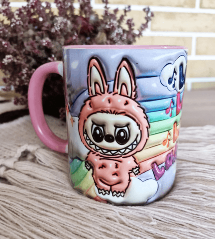 Labubu Baskı içi ve Kulpu Renkli Kupa