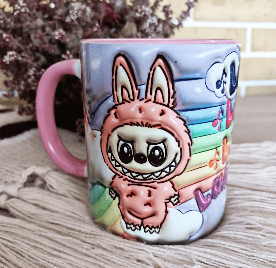 Labubu Baskı içi ve Kulpu Renkli Kupa