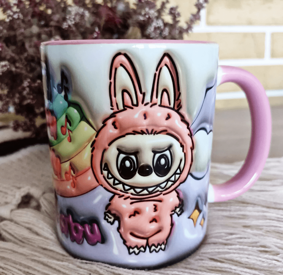 Labubu Baskı içi ve Kulpu Renkli Kupa