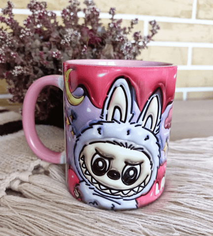 Labubu Baskı içi ve Kulpu Renkli Kupa