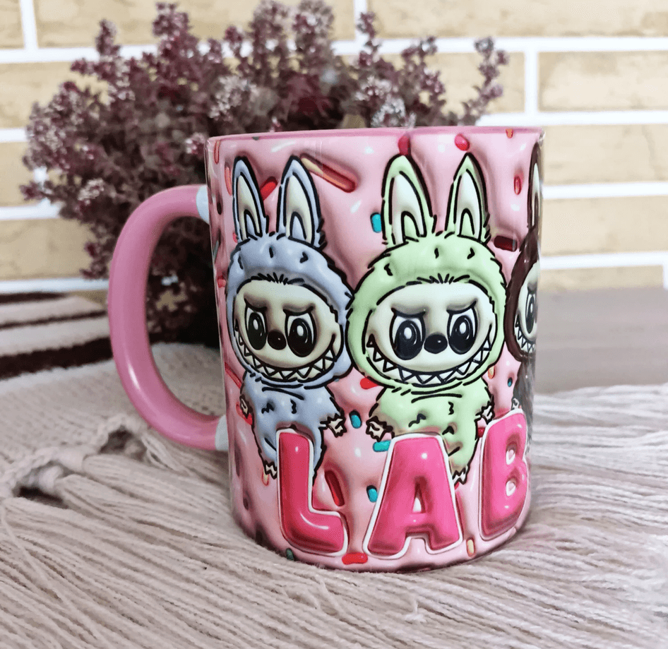 Labubu Baskı içi ve Kulpu Renkli Kupa