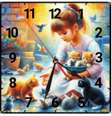 Kedili kız vintage baskı metal hediyelik dekoratif kaliteli duvar saati