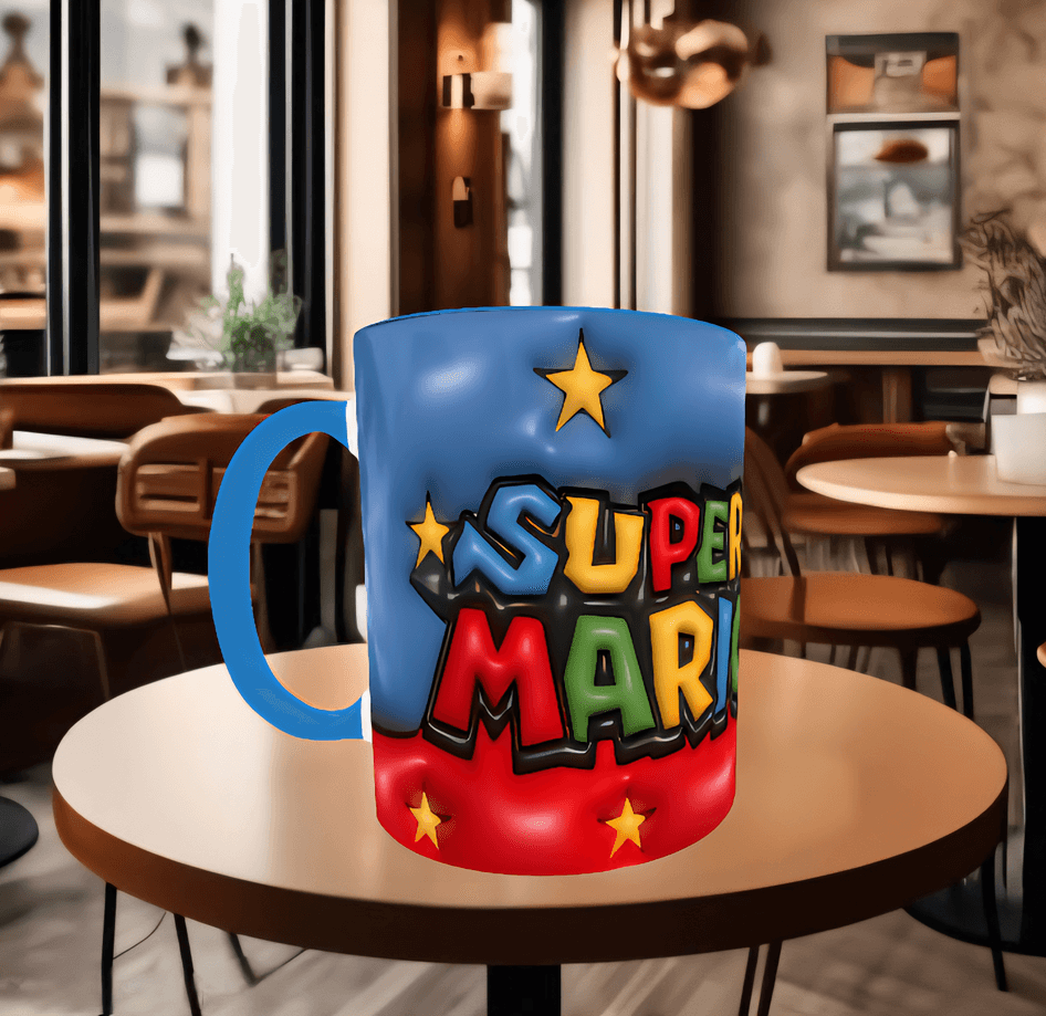 Mario Baskı içi ve Kulpu Renkli Kupa