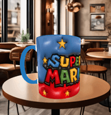 Mario Baskı içi ve Kulpu Renkli Kupa