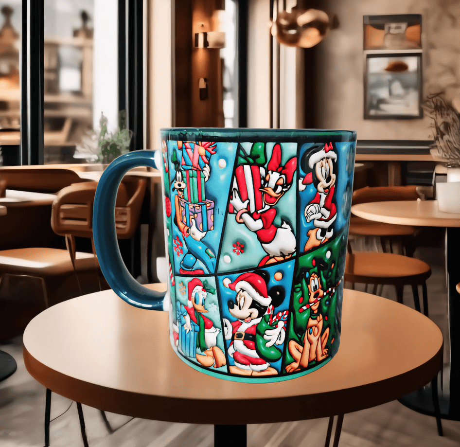 Mickey yılbaşı Baskı içi ve Kulpu Renkli Kupa