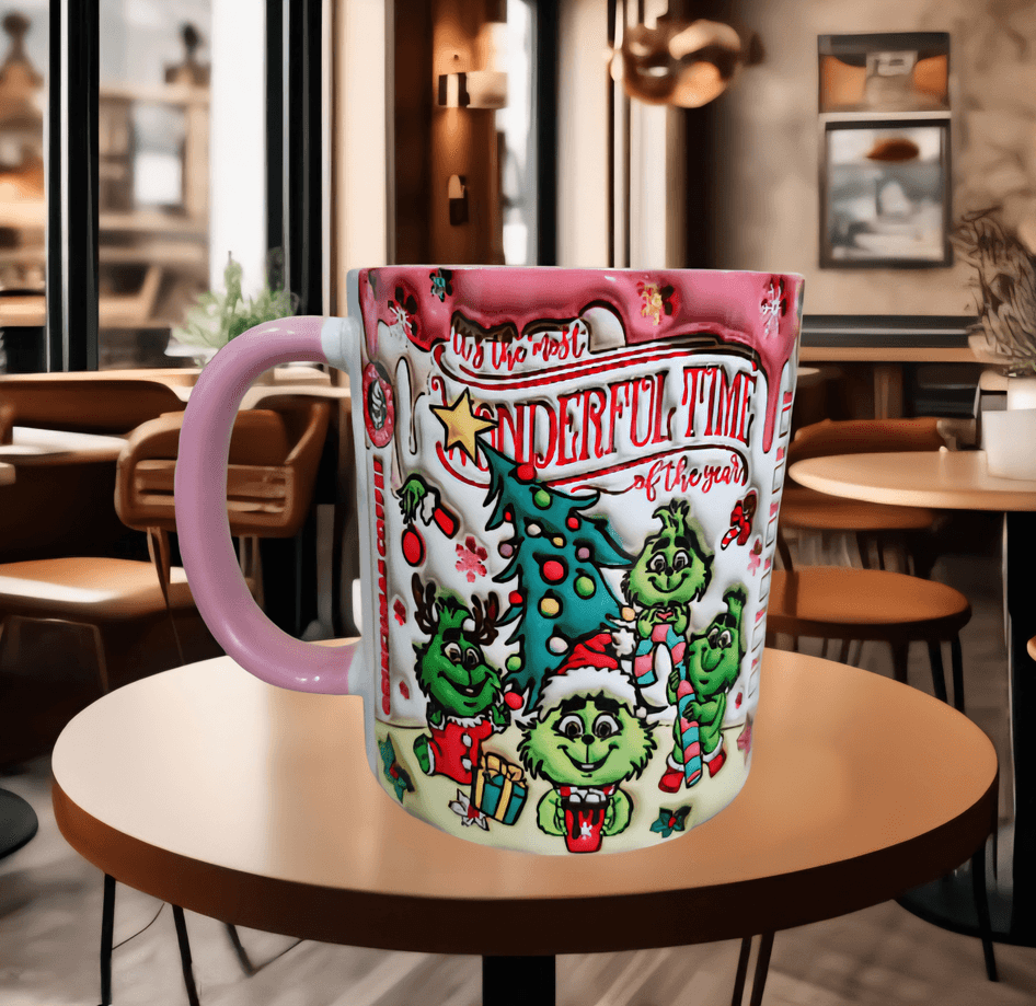 Grinch noel Baskı içi ve Kulpu Renkli Kupa
