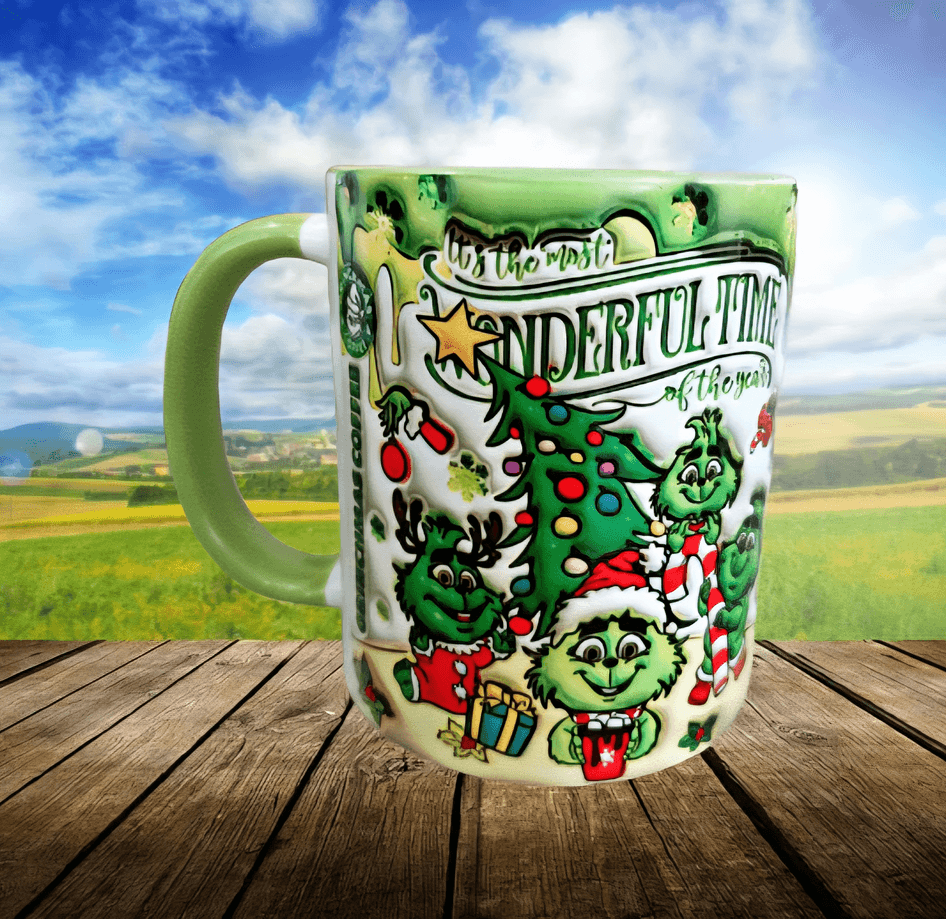 Grinch Noel yılbaşı Baskı içi ve Kulpu Renkli Kupa