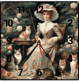 Kedili kadın vintage baskı metal hediyelik dekoratif kaliteli duvar saati