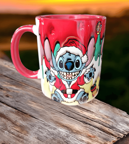 Stitch Noel yılbaşı Baskı içi ve Kulpu Renkli Kupa
