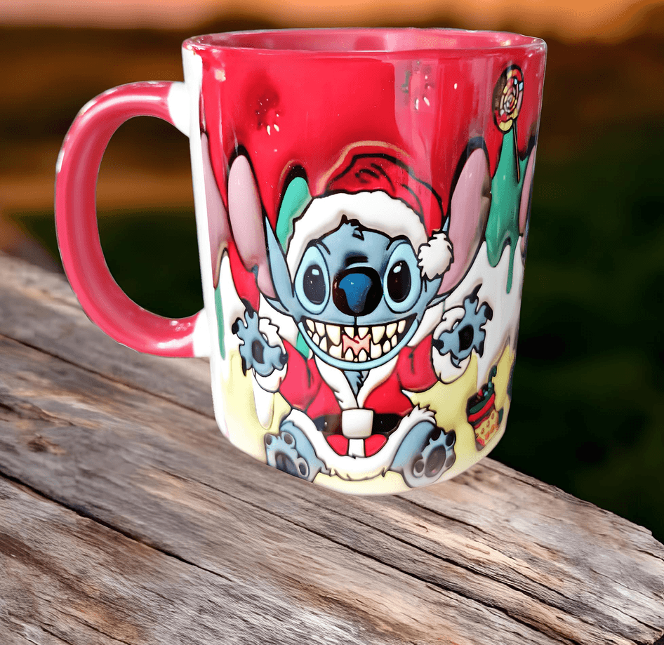 Stitch Noel yılbaşı Baskı içi ve Kulpu Renkli Kupa