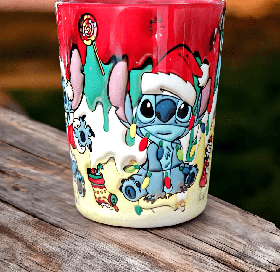 Stitch Noel yılbaşı Baskı içi ve Kulpu Renkli Kupa