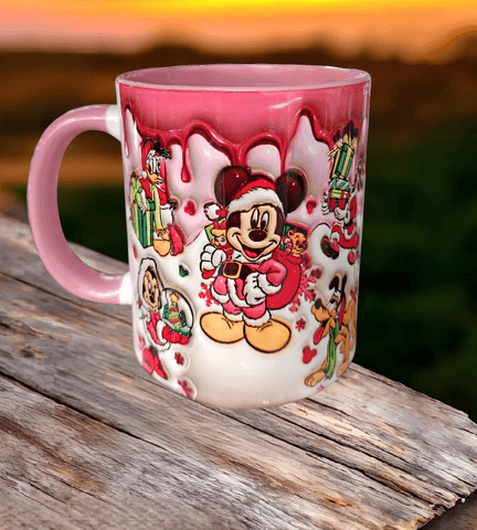 Mickey Noel yılbaşı Baskı içi ve Kulpu Renkli Kupa
