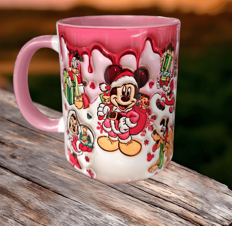 Mickey Noel yılbaşı Baskı içi ve Kulpu Renkli Kupa