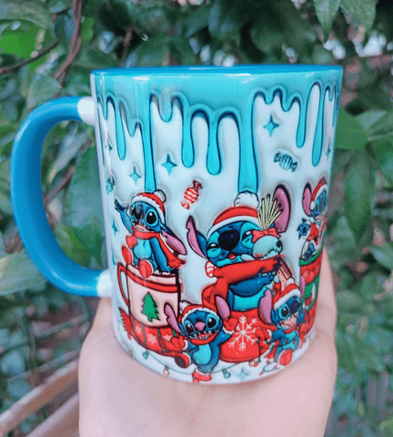 Stitch Noel yılbaşı Baskı içi ve Kulpu Renkli Kupa