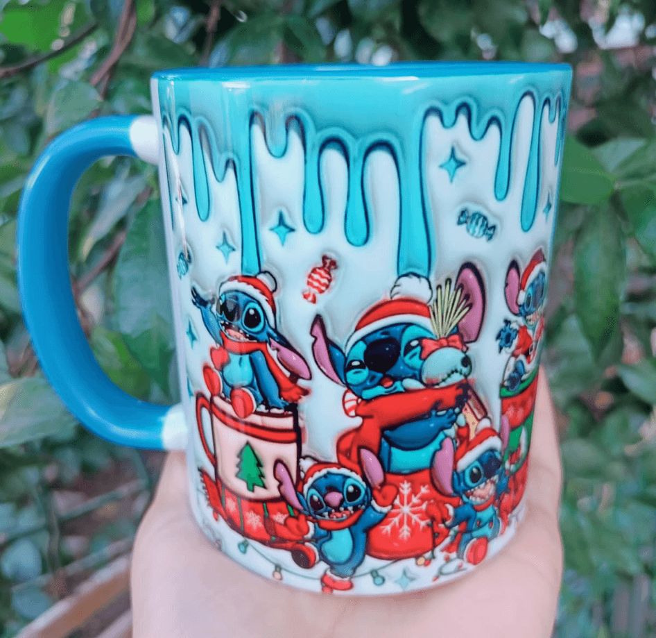 Stitch Noel yılbaşı Baskı içi ve Kulpu Renkli Kupa