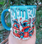 Stitch Noel yılbaşı Baskı içi ve Kulpu Renkli Kupa