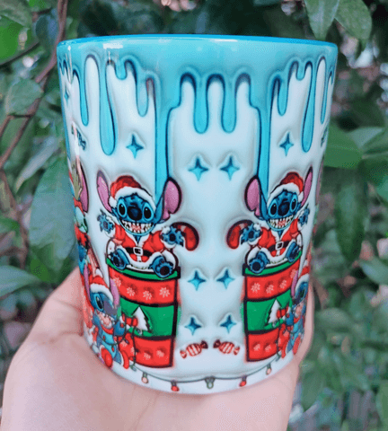 Stitch Noel yılbaşı Baskı içi ve Kulpu Renkli Kupa
