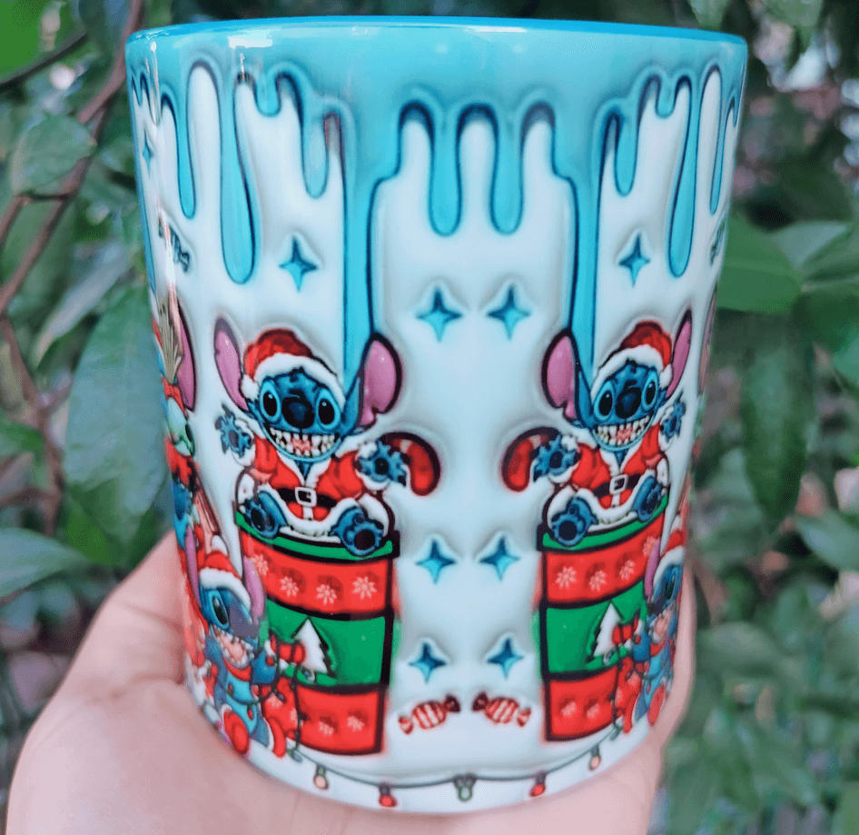 Stitch Noel yılbaşı Baskı içi ve Kulpu Renkli Kupa