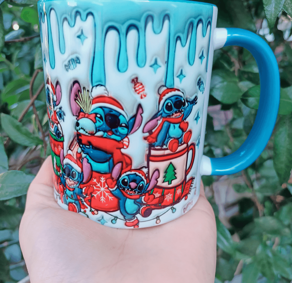 Stitch Noel yılbaşı Baskı içi ve Kulpu Renkli Kupa