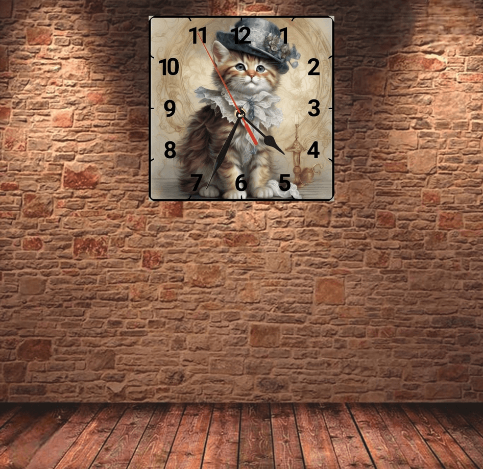 Sevimli sarman kedi vintage baskı metal hediyelik dekoratif kaliteli duvar saati