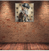 Sevimli sarman kedi vintage baskı metal hediyelik dekoratif kaliteli duvar saati