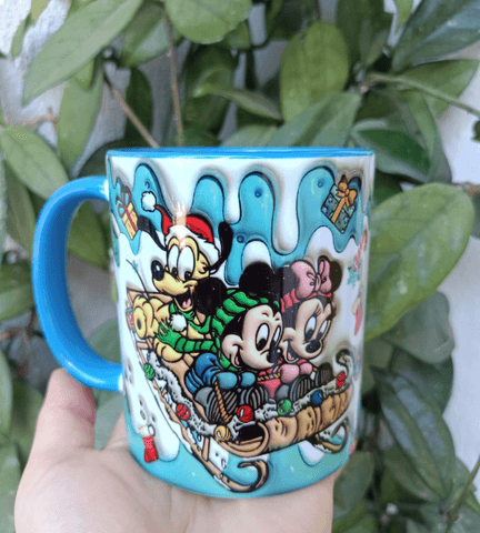 Mickey Noel yılbaşı Baskı içi ve Kulpu Renkli Kupa