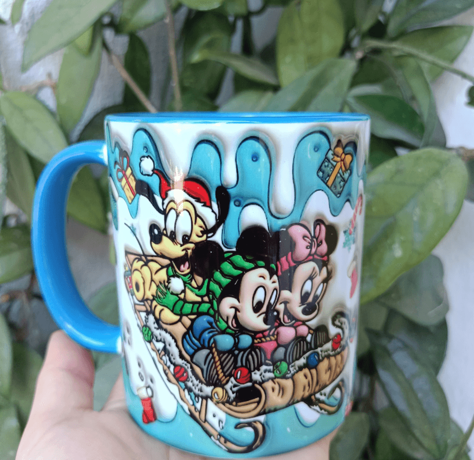 Mickey Noel yılbaşı Baskı içi ve Kulpu Renkli Kupa