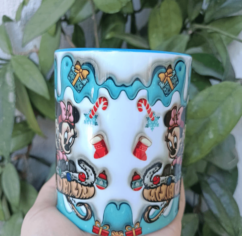 Mickey Noel yılbaşı Baskı içi ve Kulpu Renkli Kupa