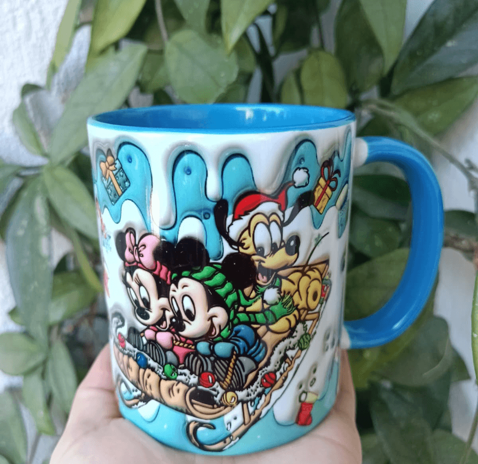 Mickey Noel yılbaşı Baskı içi ve Kulpu Renkli Kupa
