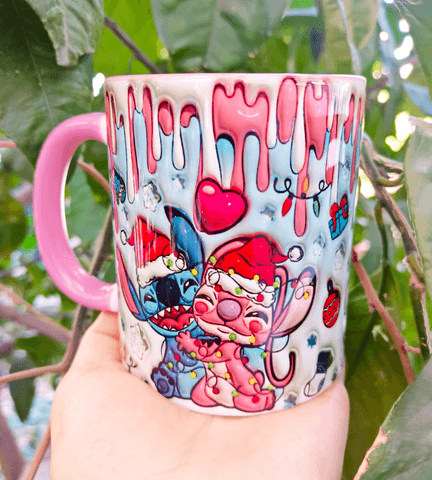 Stitch Noel yılbaşı Baskı içi ve Kulpu Renkli Kupa