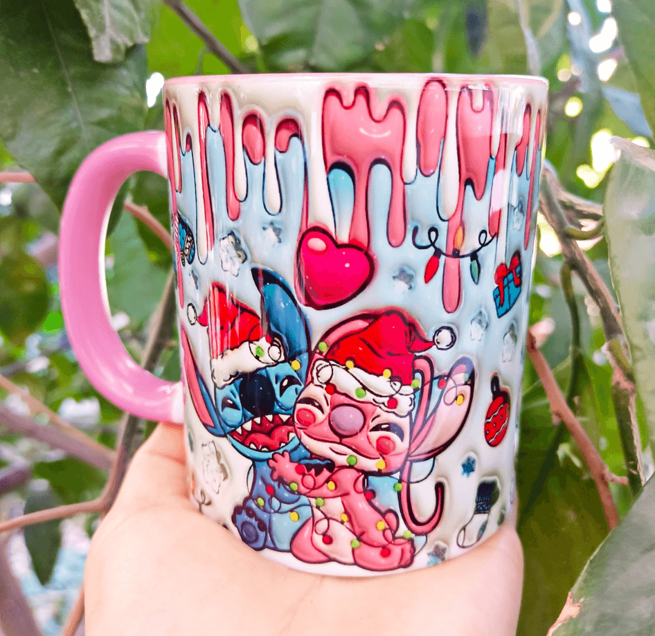 Stitch Noel yılbaşı Baskı içi ve Kulpu Renkli Kupa