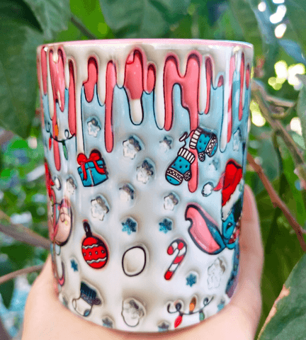 Stitch Noel yılbaşı Baskı içi ve Kulpu Renkli Kupa