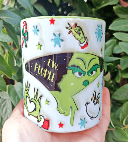 Grinch Noel yılbaşı Baskı içi ve Kulpu Renkli Kupa