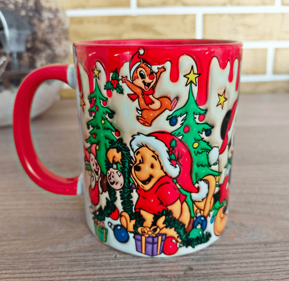 Bütün ekip Noel yılbaşı Baskı içi ve Kulpu Renkli Kupa