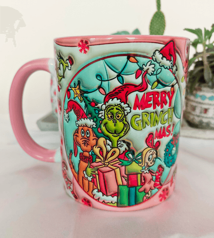 Grinch Noel yılbaşı Baskı içi ve Kulpu Renkli Kupa