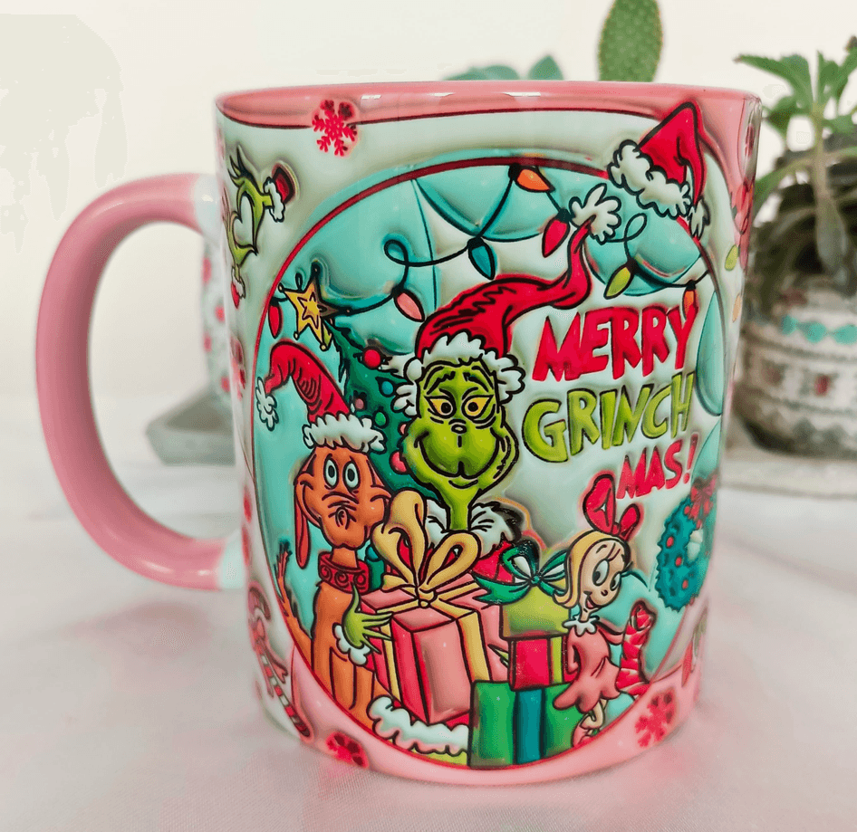 Grinch Noel yılbaşı Baskı içi ve Kulpu Renkli Kupa